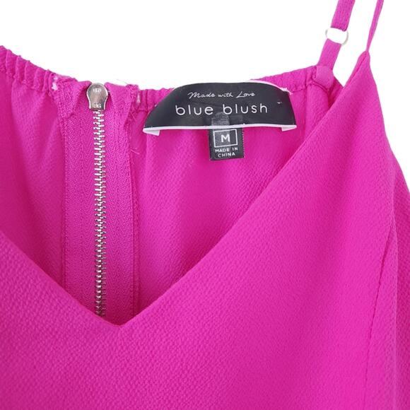 Blue Blush Pink Shorts Romper Medium Summer, Adjustable Straps, Back Tie - Picture 3 of 4